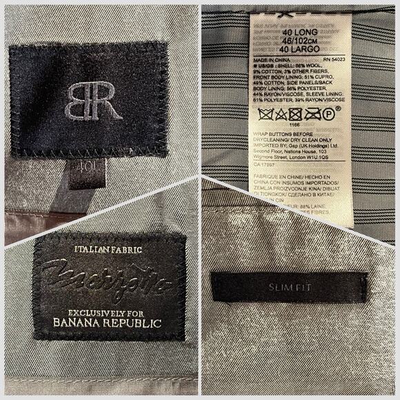 BR Banana Republic 40L 35x31 Slim Steel Blue Italian Marzotto Wool Suit - Picture 16 of 16